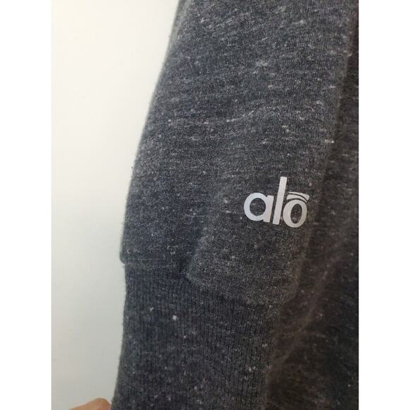 ALO Yoga Sherpa Lined Hooded Jacket Small Snap Front Gray Thumbholes Hoodie - Picture 5 of 8